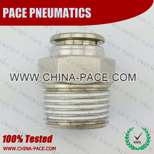 Male Straight Pneumatic Fittings, Air Fittings, one touch tube fittings, Nickel Plated Brass Push in Fittings